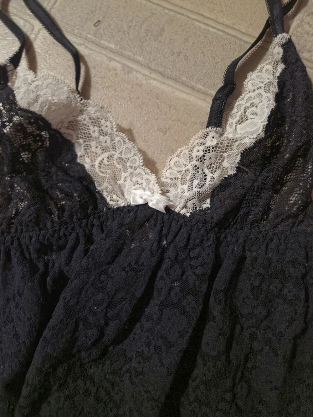 Victorias SBlack Lace Chemise with White Lace Trim - Women Intimates & Sleepwear